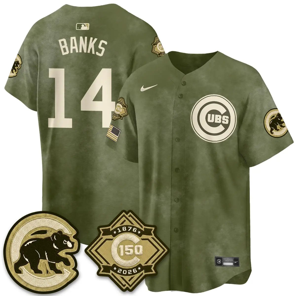 Chicago Cubs New Era Olive 2026 Armed Forces Day Jersey -All Stitched by Chicago Cubs