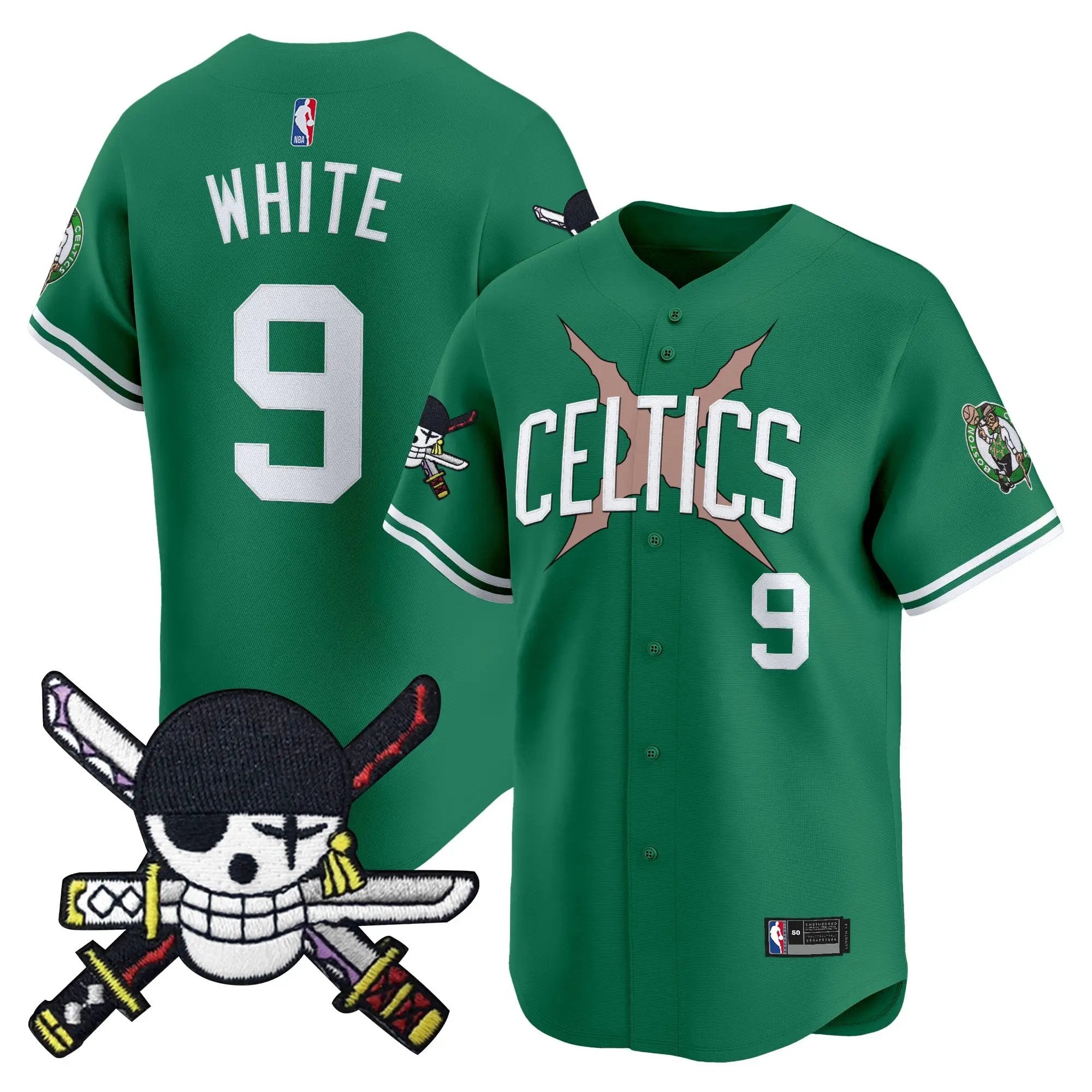 Boston Celtics x OP Patch Vapor Baseball Jersey - Zoro Edition - Stitched by Boston Celtics