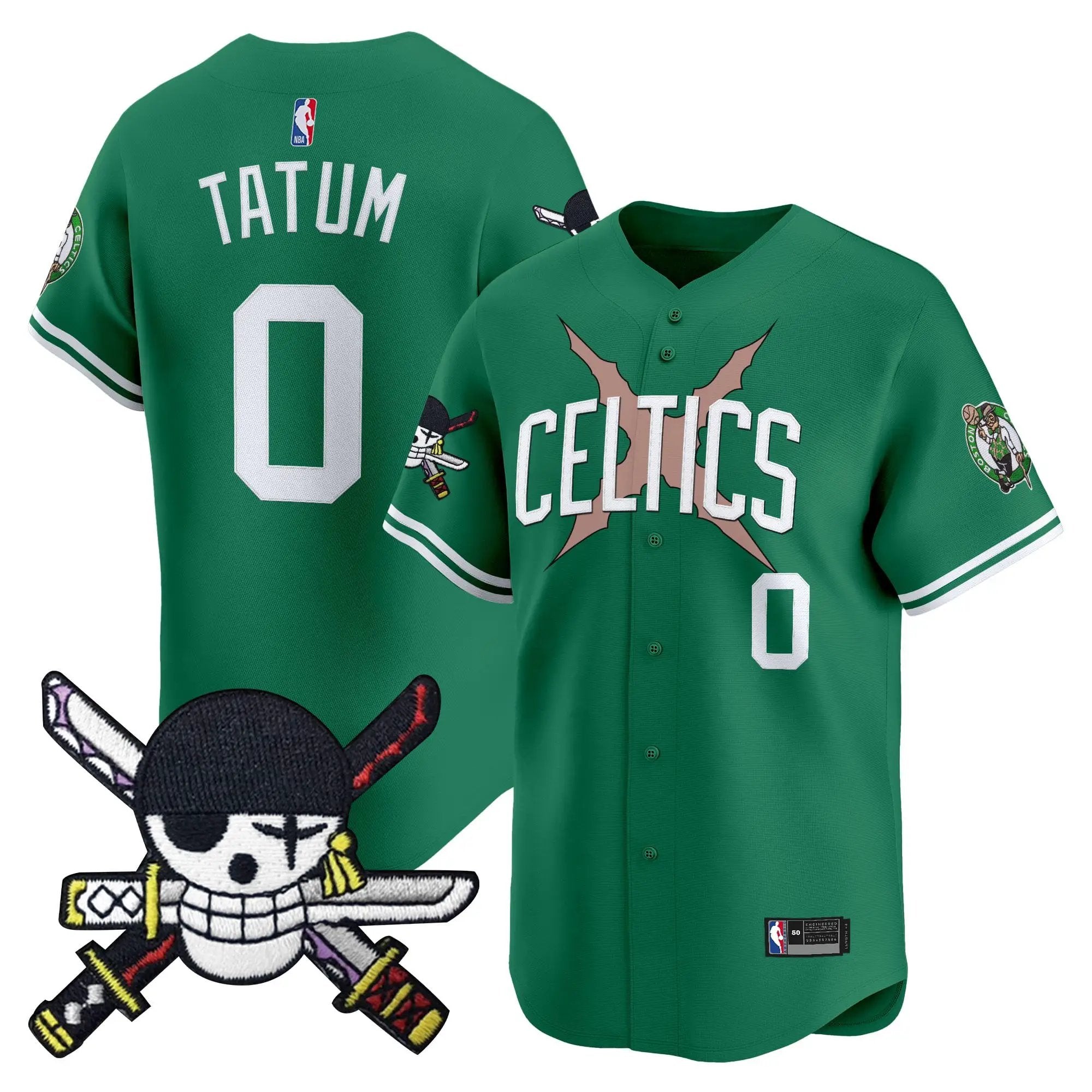 Boston Celtics x OP Patch Vapor Baseball Jersey - Zoro Edition - Stitched by Boston Celtics