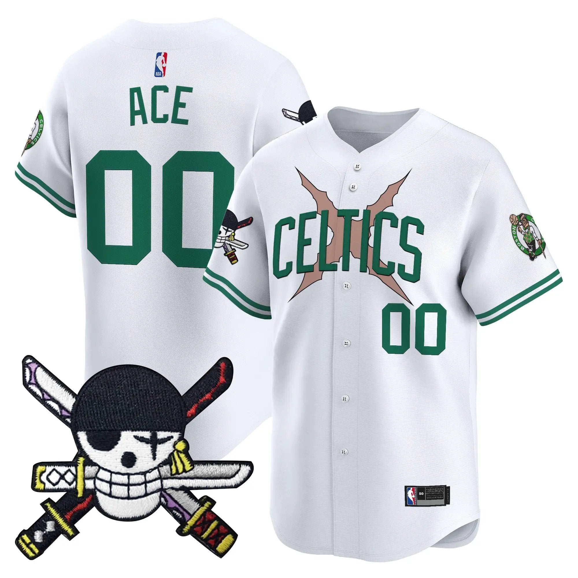 Boston Celtics x OP Patch Vapor Baseball Jersey - Zoro Edition - Stitched by Boston Celtics