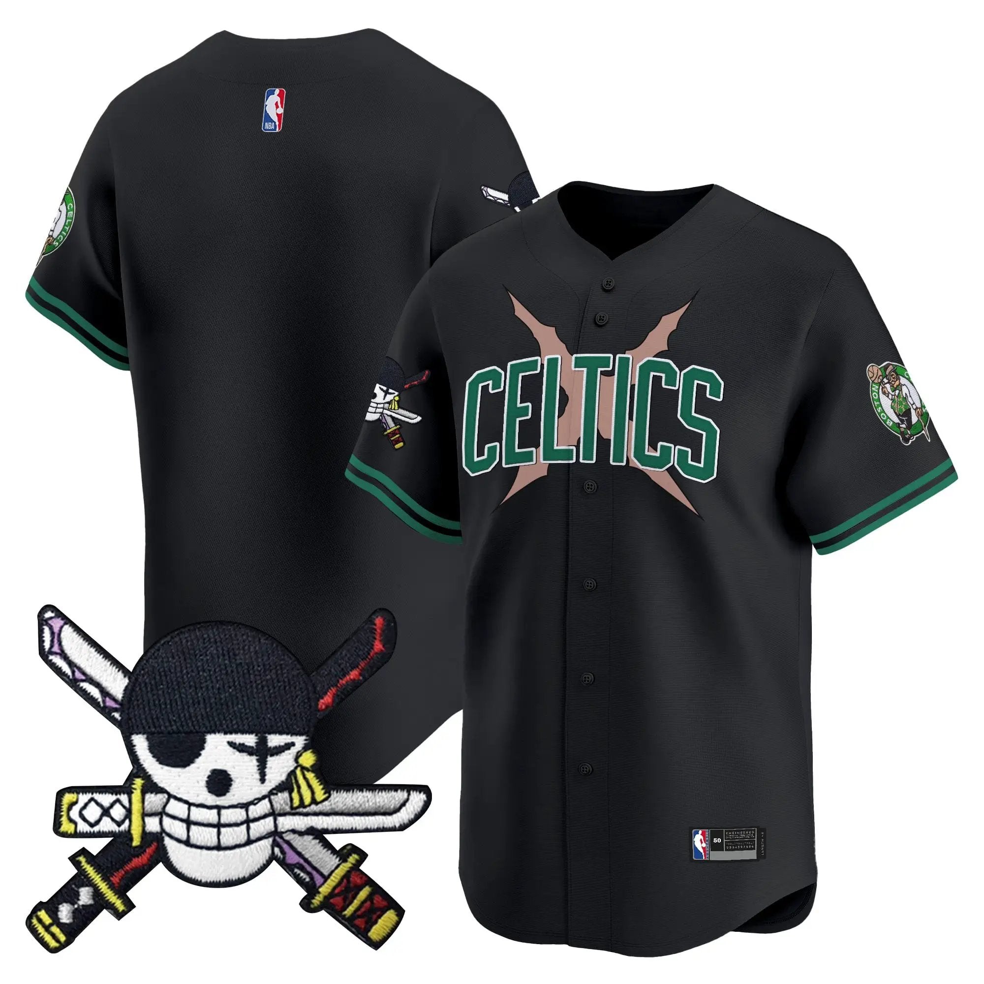 Boston Celtics x OP Patch Vapor Baseball Jersey - Zoro Edition - Stitched by Boston Celtics