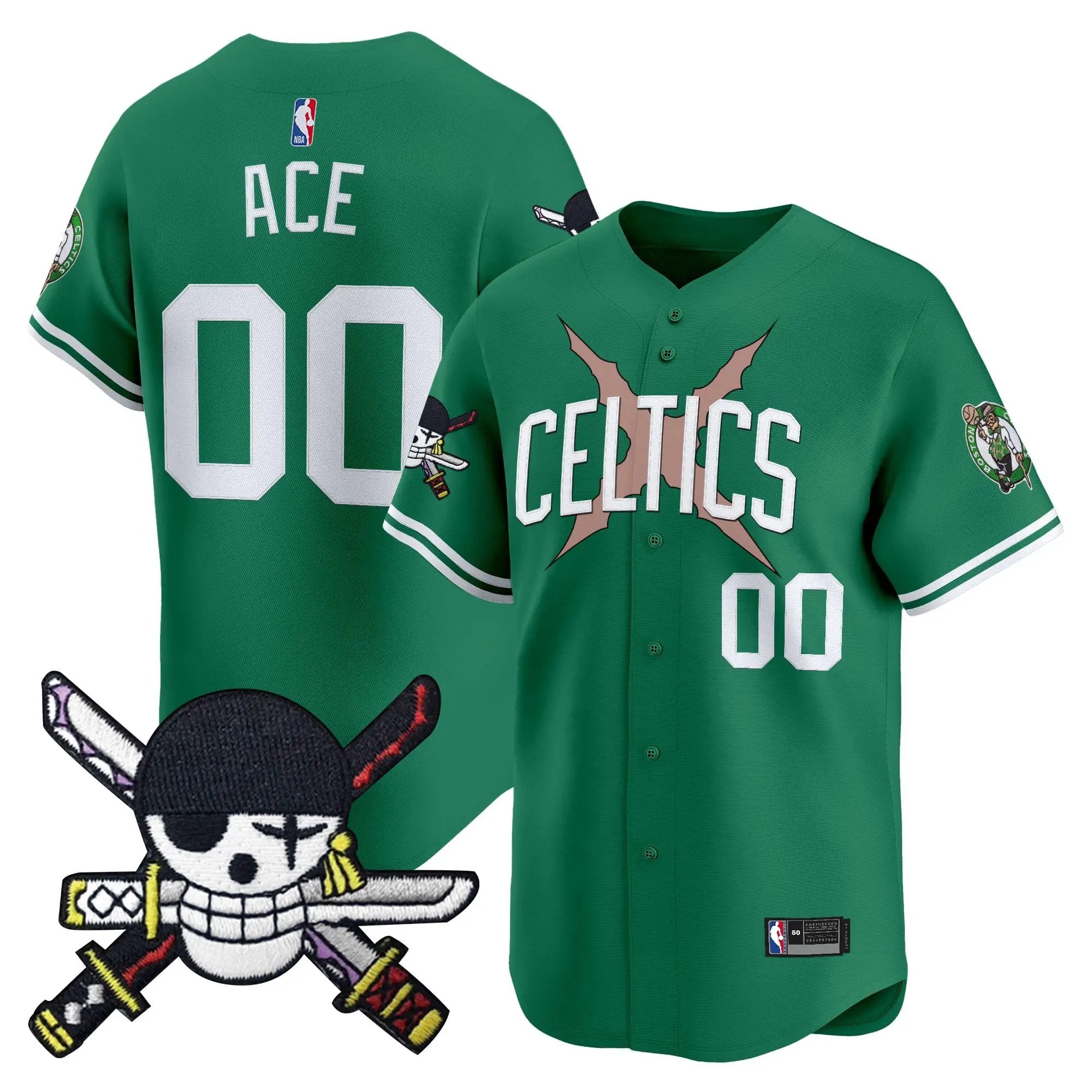 Boston Celtics x OP Patch Vapor Baseball Jersey - Zoro Edition - Stitched by Boston Celtics