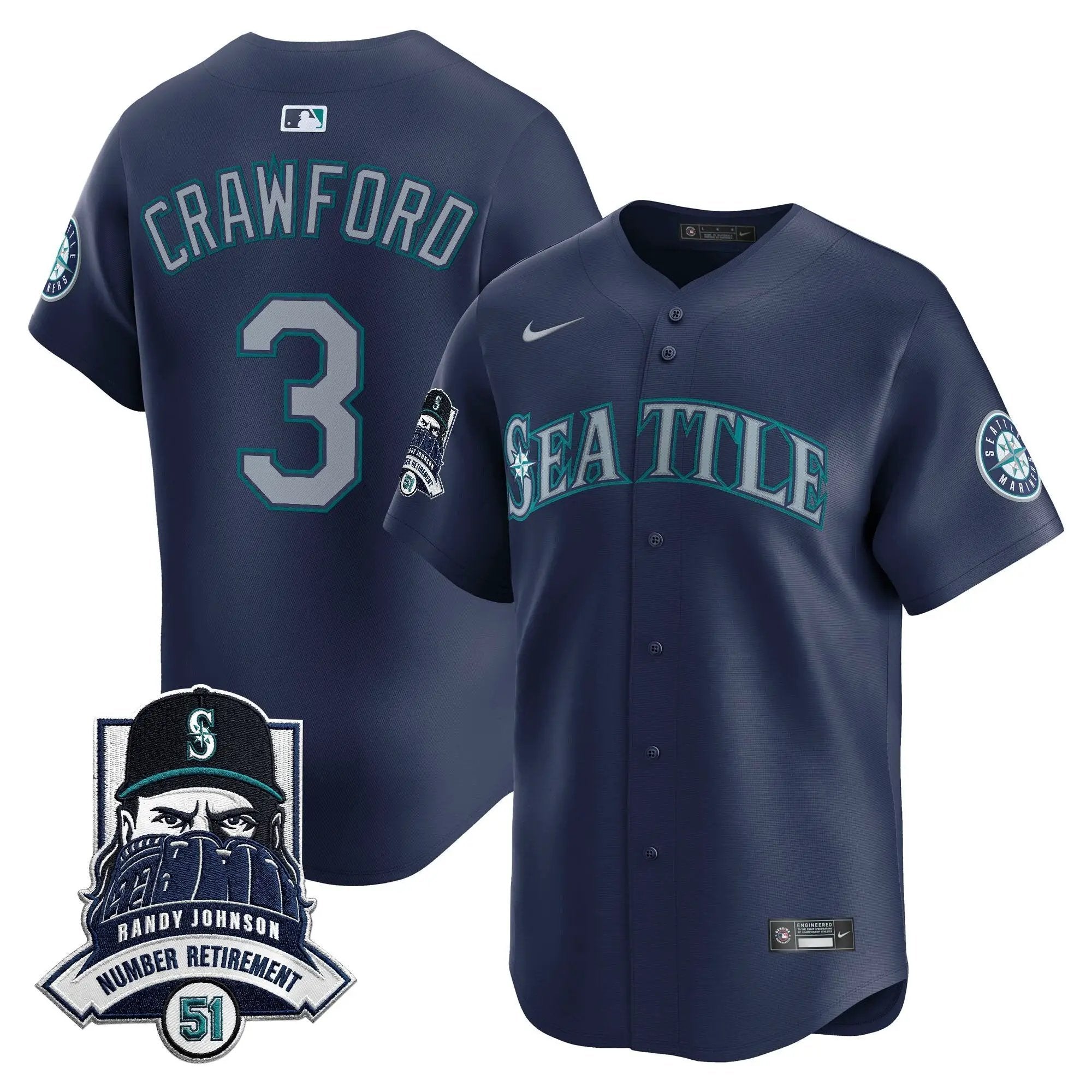 Seattle Mariners Hall-of-Famer Randy Johnson Patch Vapor Premier Limited Jersey - All Stitched by Digigearus