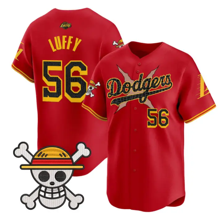Luffy Jersey #56 Dodgers One Piece Mamba Premier Stitched by My Store