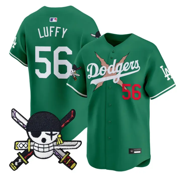 Luffy Jersey #56 Dodgers One Piece Zoro Patch Premier Stitched by My Store