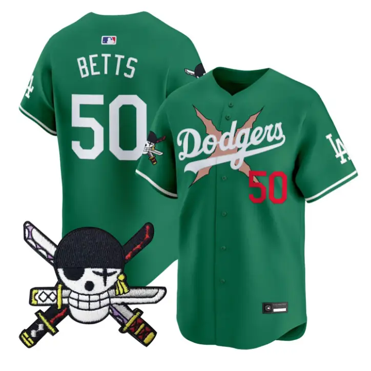 Mookie Betts Jersey #50 Dodgers One Piece Zoro Patch Premier Stitched by My Store