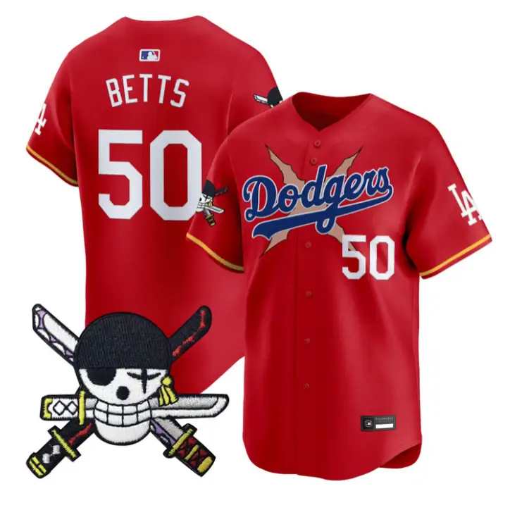 Mookie Betts Jersey #50 Dodgers One Piece Zoro Patch Premier Stitched by My Store