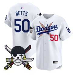 Mookie Betts Jersey #50 Dodgers One Piece Zoro Patch Premier Stitched by My Store