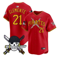 Roberto Clemente Jersey #21 Pittsburgh Pirates One Piece Zoro Patch by My Store
