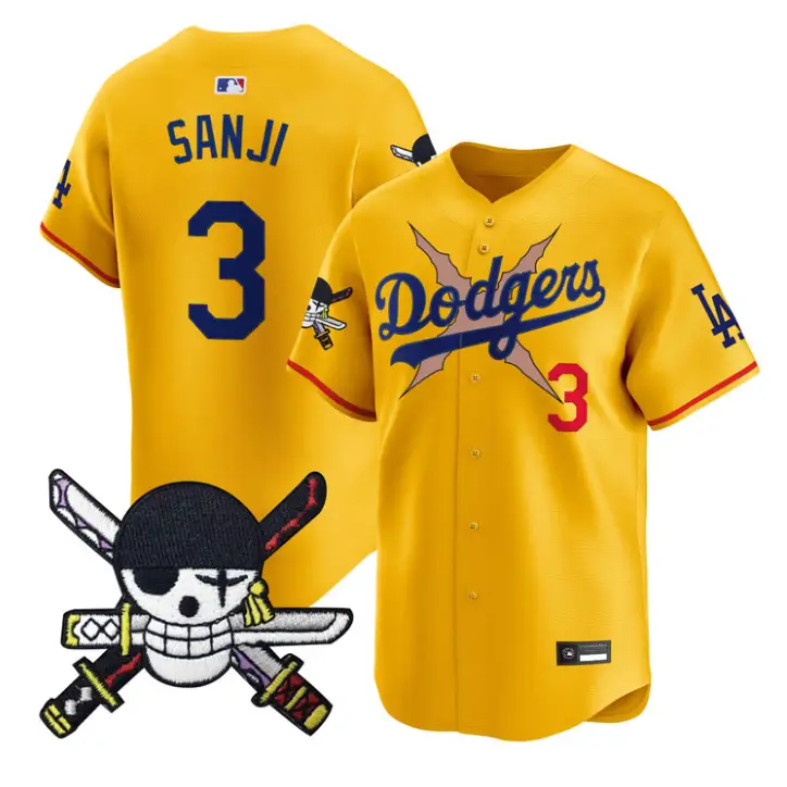 Sanji Jersey #3 Dodgers One Piece Zoro Patch Premier Stitched by My Store