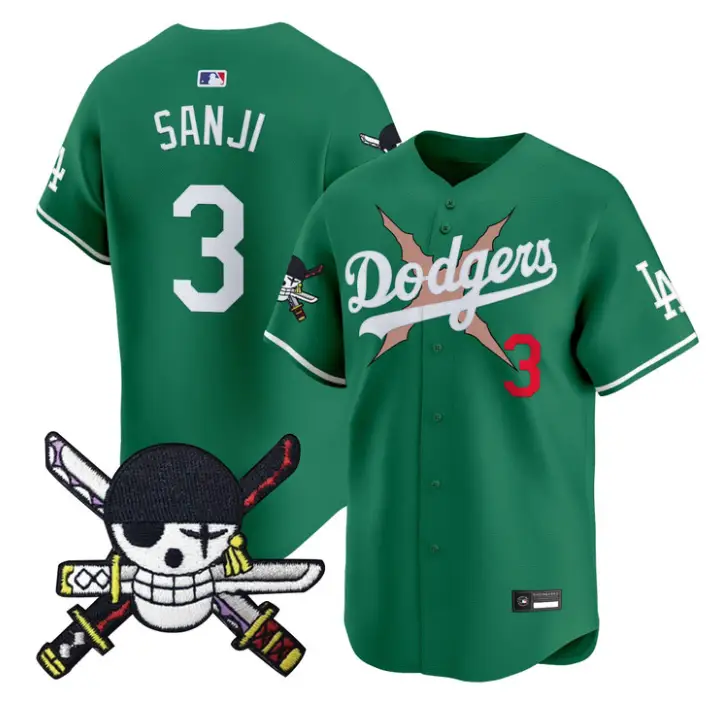 Sanji Jersey #3 Dodgers One Piece Zoro Patch Premier Stitched by My Store