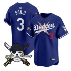 Sanji Jersey #3 Dodgers One Piece Zoro Patch Premier Stitched by My Store
