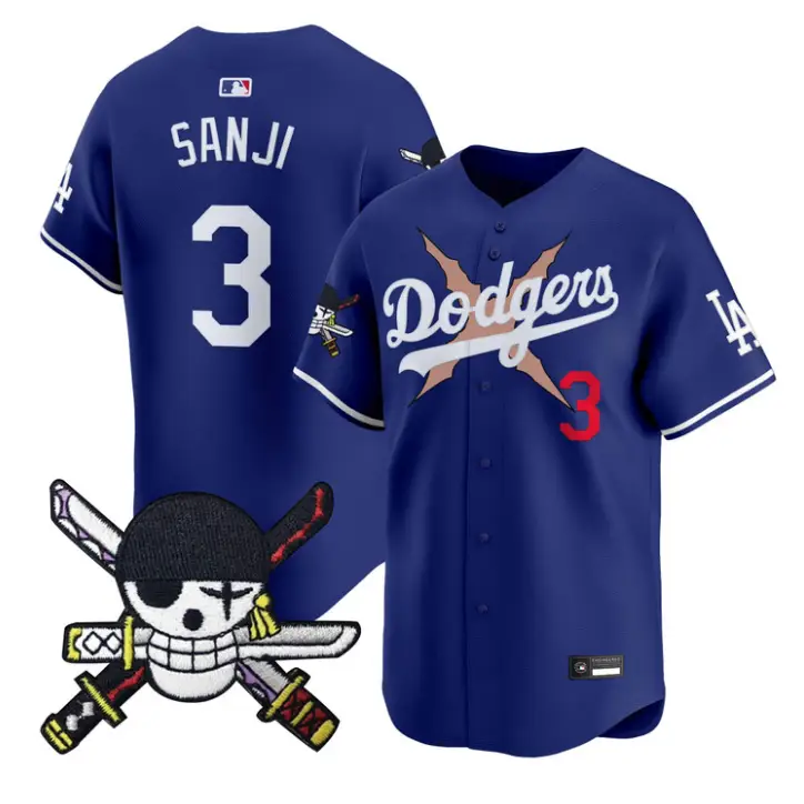 Sanji Jersey #3 Dodgers One Piece Zoro Patch Premier Stitched by My Store