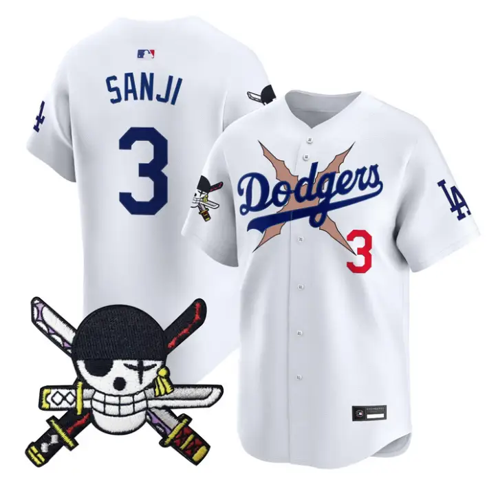Sanji Jersey #3 Dodgers One Piece Zoro Patch Premier Stitched by My Store