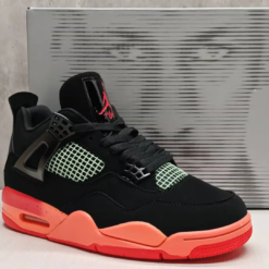 Air Jordan 4 Retro Black Infrared Barely Volt Shoes Sneakers by Air Jordan