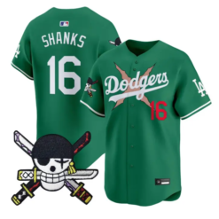Shanks Jersey #16 Dodgers One Piece Zoro Patch Premier Stitched by My Store