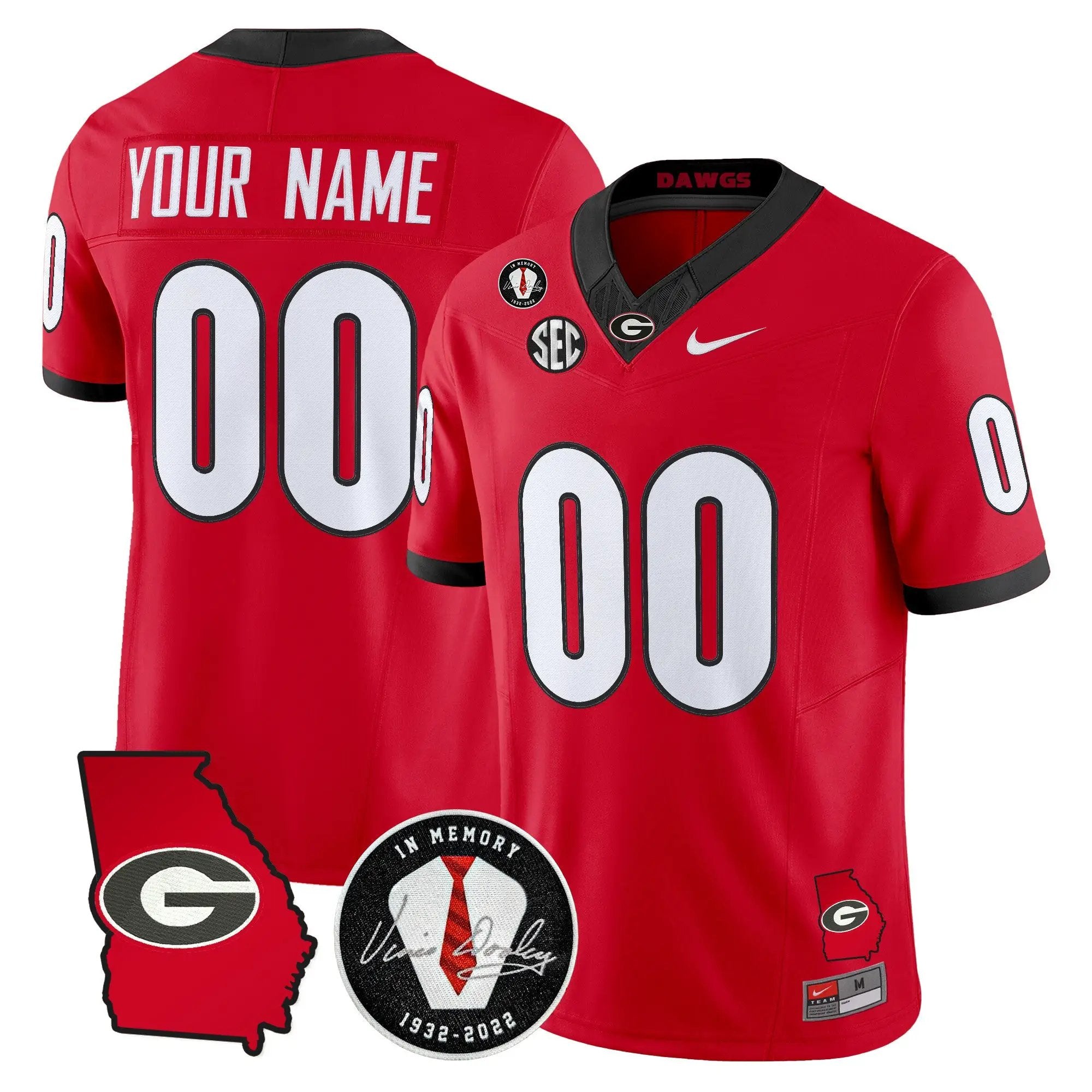 Georgia Bulldogs 2026 Georgia Map & Vince Dooley Patch Vapor Limited Custom Jersey - Stitched by Digigearus