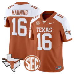 Arch Manning Jersey #16 Texas Longhorns 2026 SEC Patch Stitched by My Store NCAA Football Jerseys