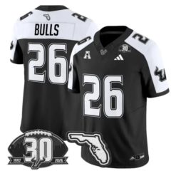 Bulls Jersey #26 South Florida Bulls 30th Patch Limited Stitched by My Store NCAA Football Jerseys