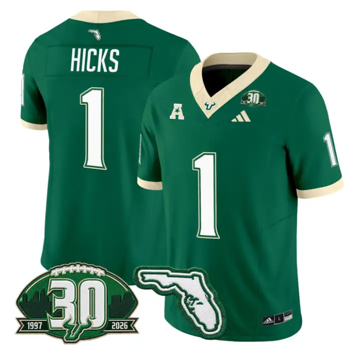 C.J. Hicks Jersey #1 South Florida Bulls 30th Patch Limited Stitched by My Store NCAA Football Jerseys
