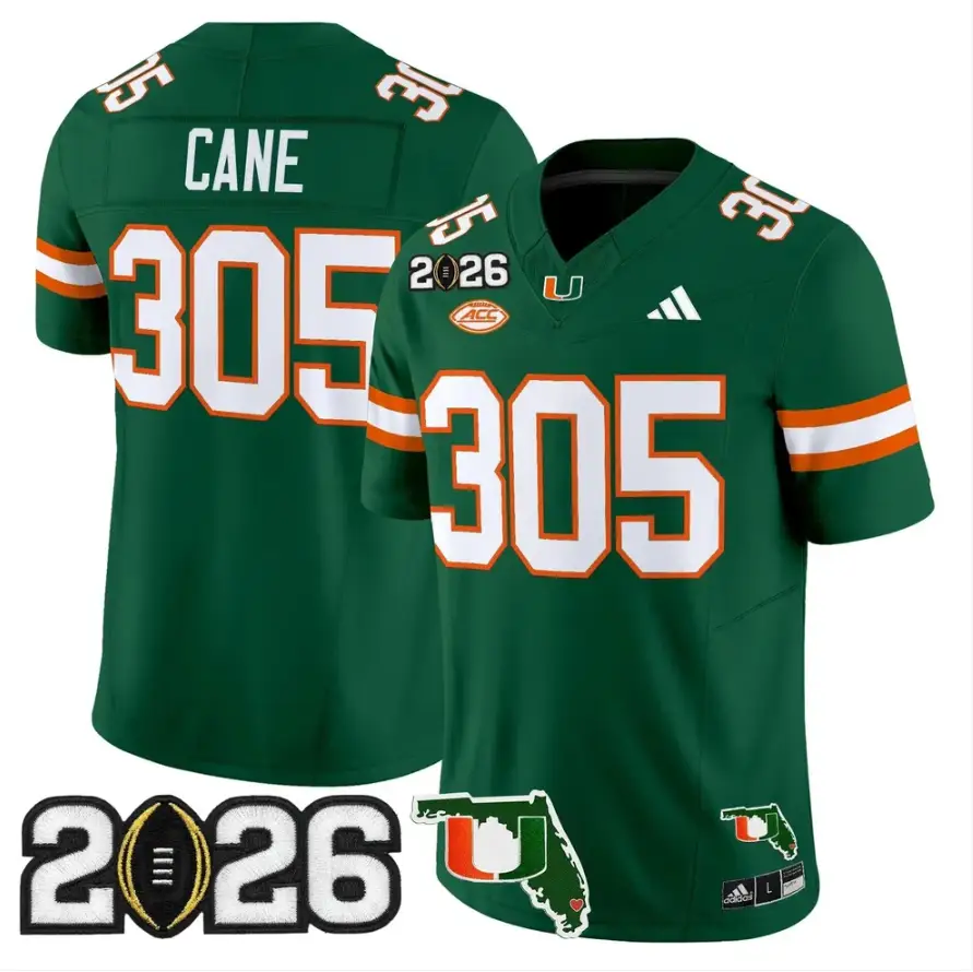 Cane Jersey #305 Miami Hurricanes 2026 CFP Final Patch Stitched by My Store NCAA Football Jerseys