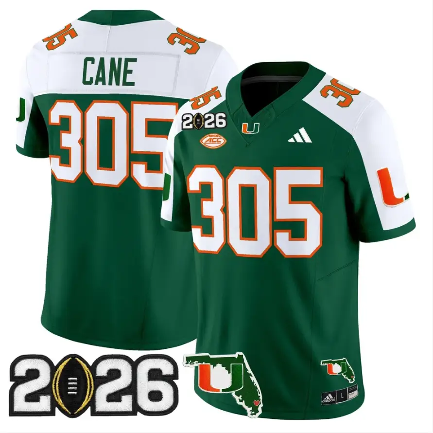 Cane Jersey #305 Miami Hurricanes 2026 CFP Final Patch Stitched by My Store NCAA Football Jerseys