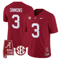 Cedrick Simmons Jersey #3 Alabama Crimson 2026 SEC Patch Stitched by My Store NCAA Football Jerseys