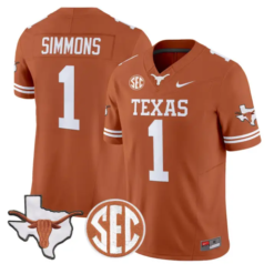 Colin Simmons Jersey #1 Texas Longhorns 2026 SEC Patch Stitched by My Store NCAA Football Jerseys