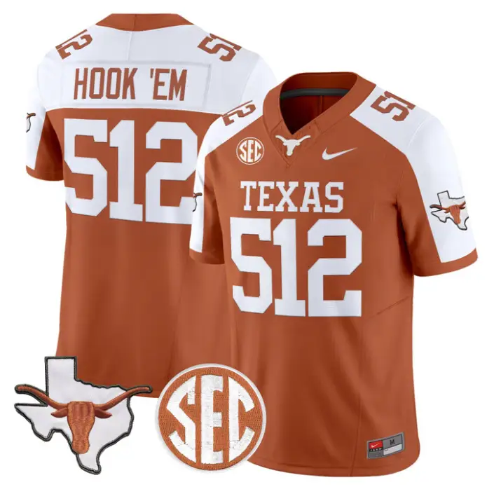 Hook 'Em Jersey #512 Texas Longhorns 2026 SEC Patch Stitched by My Store NCAA Football Jerseys