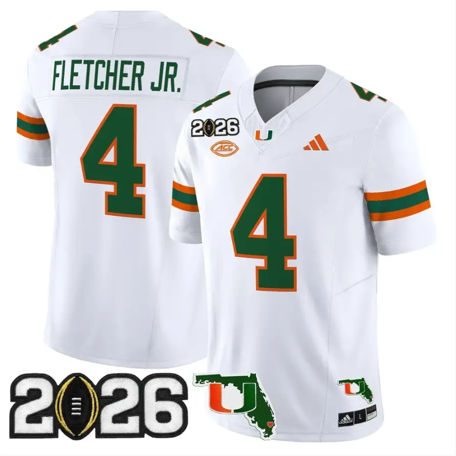Mark Fletcher Jr Jersey #4 Miami Hurricanes 2026 CFP Final Stitched by My Store NCAA Football Jerseys