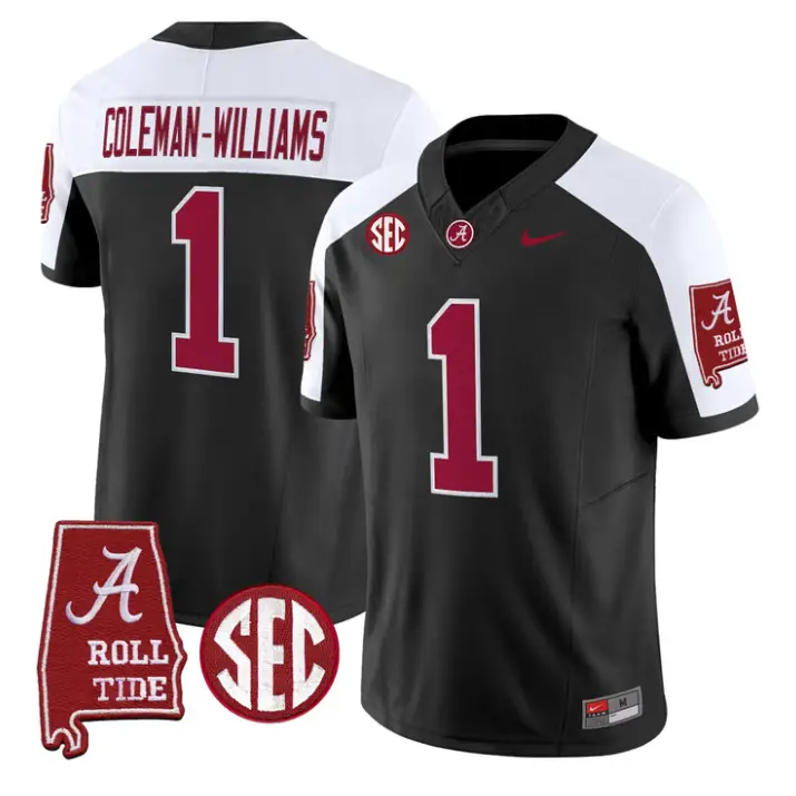 Ryan Coleman-Williams Jersey #1 Alabama Crimson 2026 SEC Patch Stitched by My Store NCAA Football Jerseys