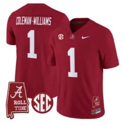 Ryan Coleman-Williams Jersey #1 Alabama Crimson 2026 SEC Patch Stitched by My Store NCAA Football Jerseys