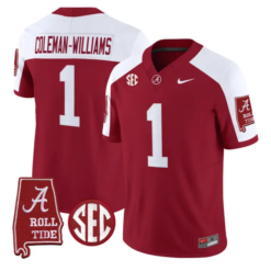 Ryan Coleman-Williams Jersey #1 Alabama Crimson 2026 SEC Patch Stitched by My Store NCAA Football Jerseys