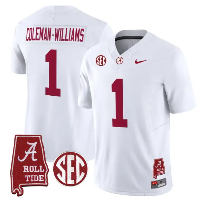 Ryan Coleman-Williams Jersey #1 Alabama Crimson 2026 SEC Patch Stitched by My Store NCAA Football Jerseys