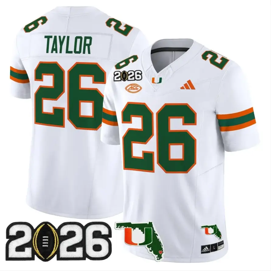 Sean Taylor Jersey #26 Miami Hurricanes 2026 CFP Final Patch Stitched by My Store NCAA Football Jerseys