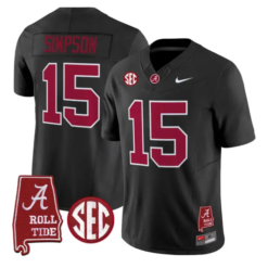 Ty Simpson Jersey #15 Alabama Crimson 2026 SEC Patch Stitched by My Store NCAA Football Jerseys
