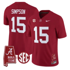 Ty Simpson Jersey #15 Alabama Crimson 2026 SEC Patch Stitched by My Store NCAA Football Jerseys