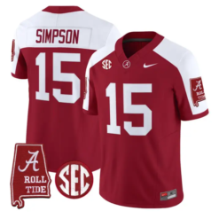 Ty Simpson Jersey #15 Alabama Crimson 2026 SEC Patch Stitched by My Store NCAA Football Jerseys