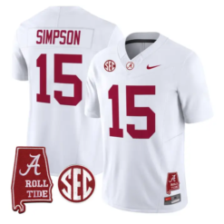Ty Simpson Jersey #15 Alabama Crimson 2026 SEC Patch Stitched by My Store NCAA Football Jerseys