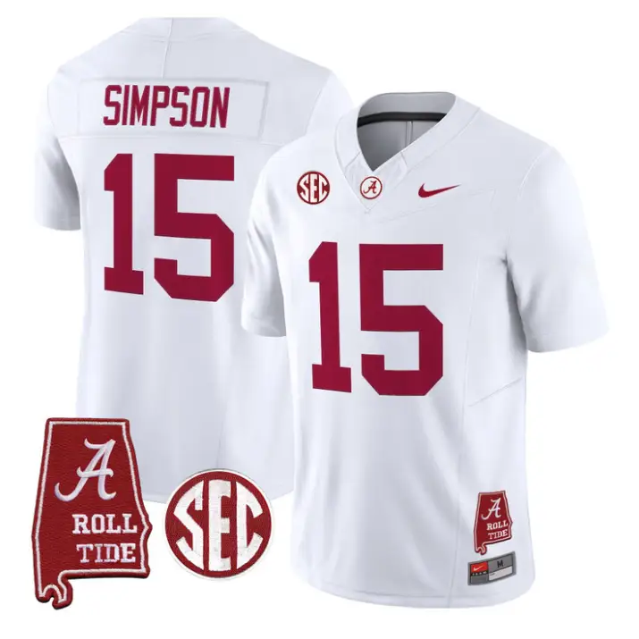 Ty Simpson Jersey #15 Alabama Crimson 2026 SEC Patch Stitched by My Store NCAA Football Jerseys