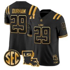 Caden Durham #29 LSU Tigers 2026 Louisiana Patch Gold Vapor Stitched by My Store NCAA Football Jerseys