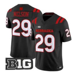 Carter Nelson #29 Nebraska Cornhuskers Jersey 2026 Alternate All-black Stitched by My Store NCAA Football Jerseys