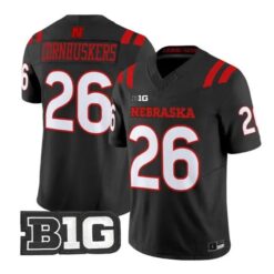 Cornhuskers #26 Nebraska Cornhuskers Jersey 2026 Alternate All-black Stitched by My Store NCAA Football Jerseys