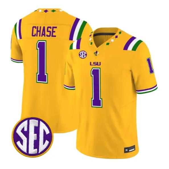 Ja'Marr Chase #1 LSU Tigers Jersey 2026 Mardi Gras Edition All Stitched by My Store NCAA Football Jerseys
