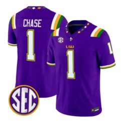Ja'Marr Chase #1 LSU Tigers Jersey 2026 Mardi Gras Edition All Stitched by My Store NCAA Football Jerseys