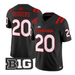 Johnny Rodgers #20 Nebraska Cornhuskers Jersey 2026 Alternate All-black Stitched by My Store NCAA Football Jerseys