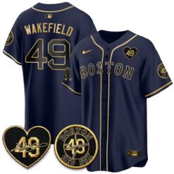 BOS Tim Wakefield Memorial Patch Red Gold Edition - Stitched (2) by Boston Red Sox