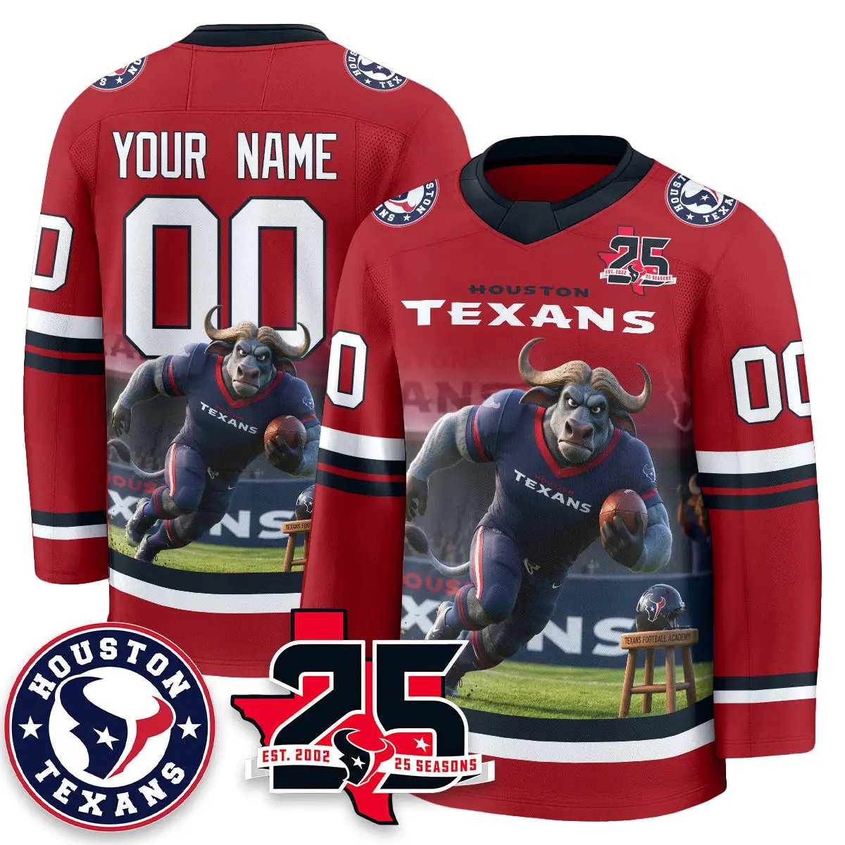 HOU x Bull Chief Edition Custom Hockey Jersey - Printed by Houston Texans
