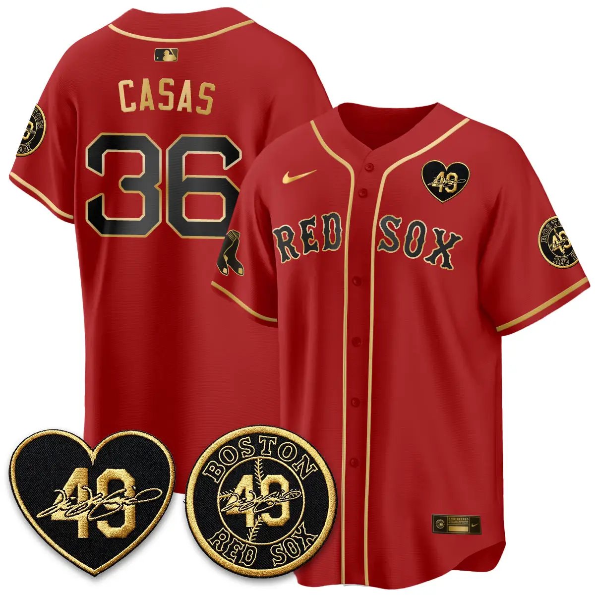 BOS Tim Wakefield Memorial Patch Red Gold Edition - Stitched (2) by Boston Red Sox