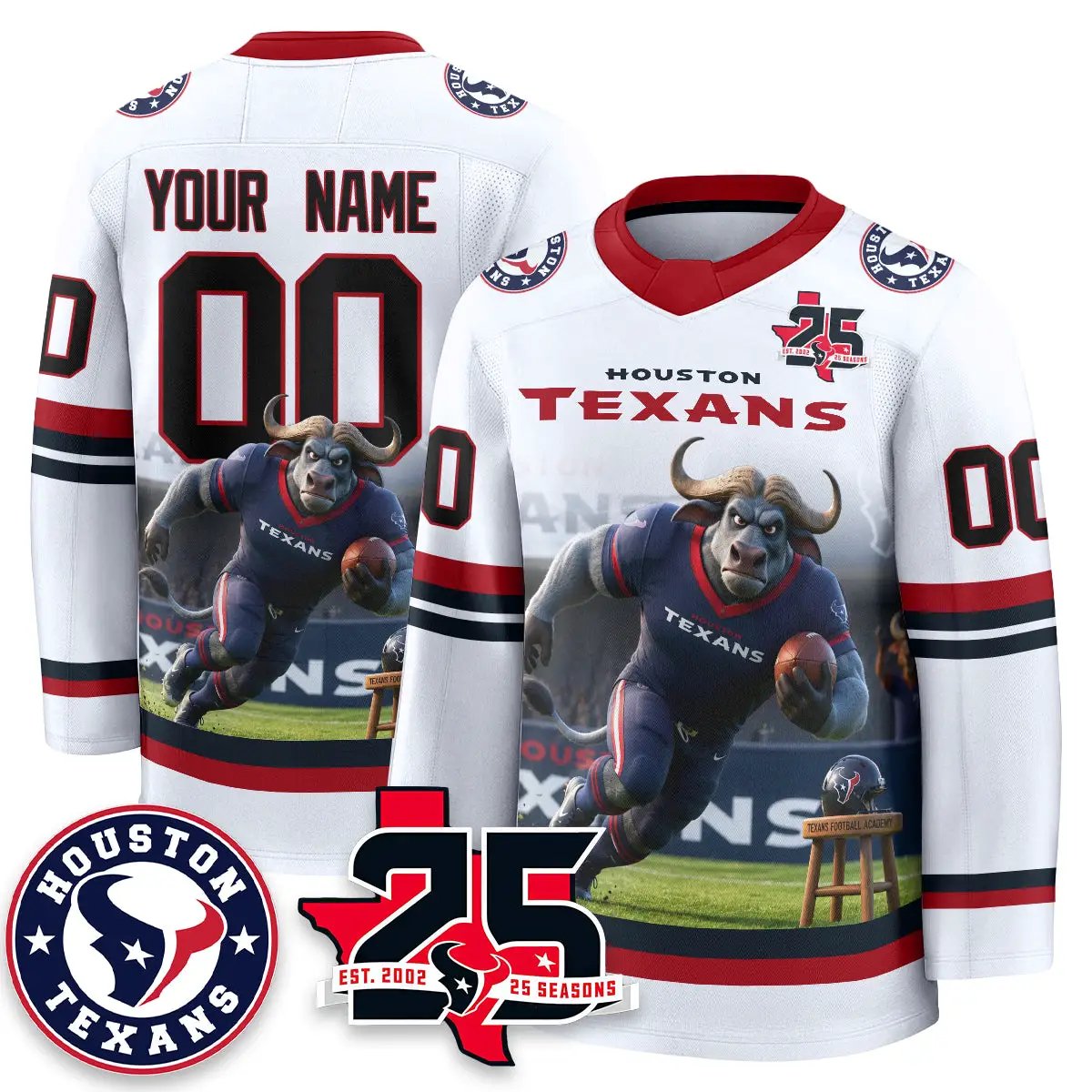 HOU x Bull Chief Edition Custom Hockey Jersey - Printed by Houston Texans